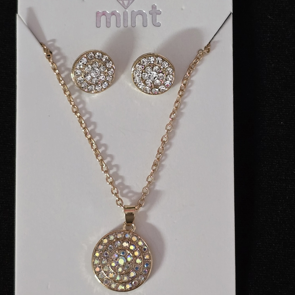 Mint Gold Necklace with Silver Crystals
